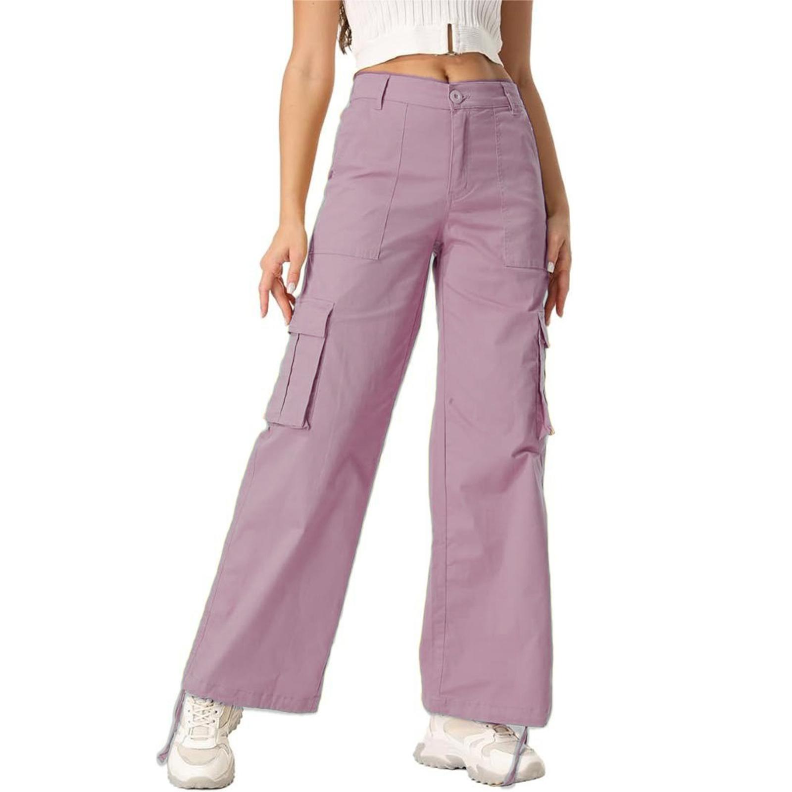 

Women s Wide-leg, High-waisted, Multi-pocket, Loose-fitting Straight-leg Cargo Trousers XL розовый