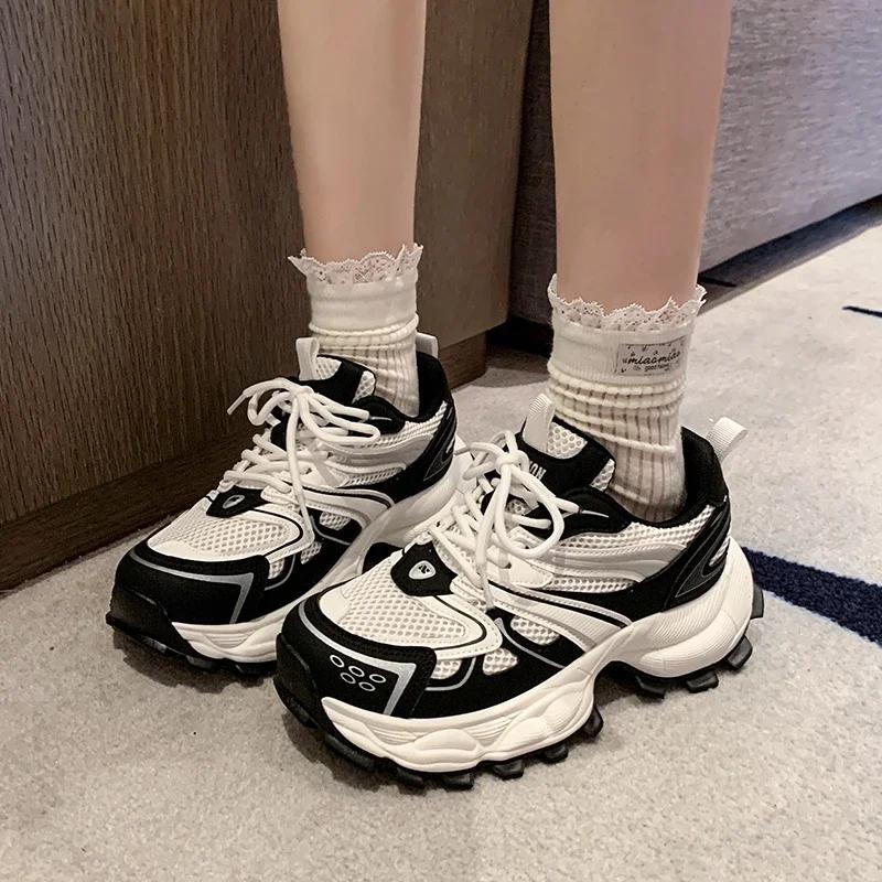 Fashion Black Beige Silvery Autumn 2025 Women's Casual Retro Vulcanize Shoes Versatile High Net Sense Fashion Sports Sneakers Mesh Shoes