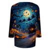 Women's Halloween Print Shirt Three Quarter Sleeve Round Neck Loose Casual Blouse T Shirt Suitable for Seasonal Wear and Everyday Use