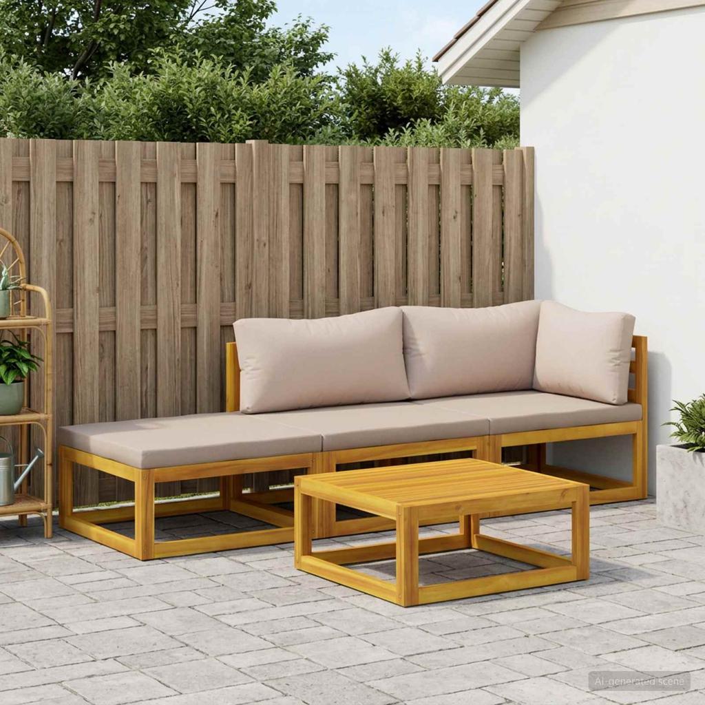 Sofa Set 4 Pieces Natural Solid Acacia Wood