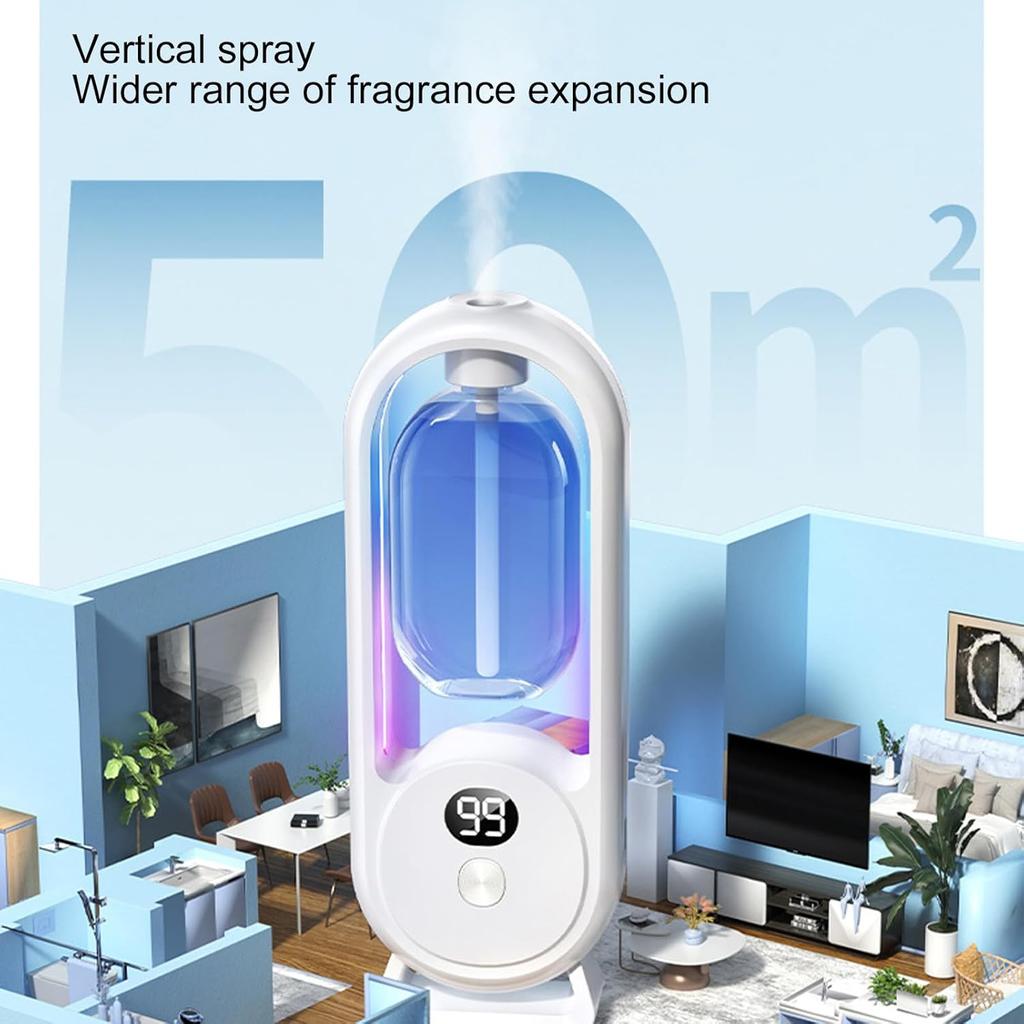 Air Freshener Automatic Spray Bathroom, Wall Mounted Essential Oil Diffuser Automatic Fragrance Dispenser Aromatherapy Diffuser with LED Display