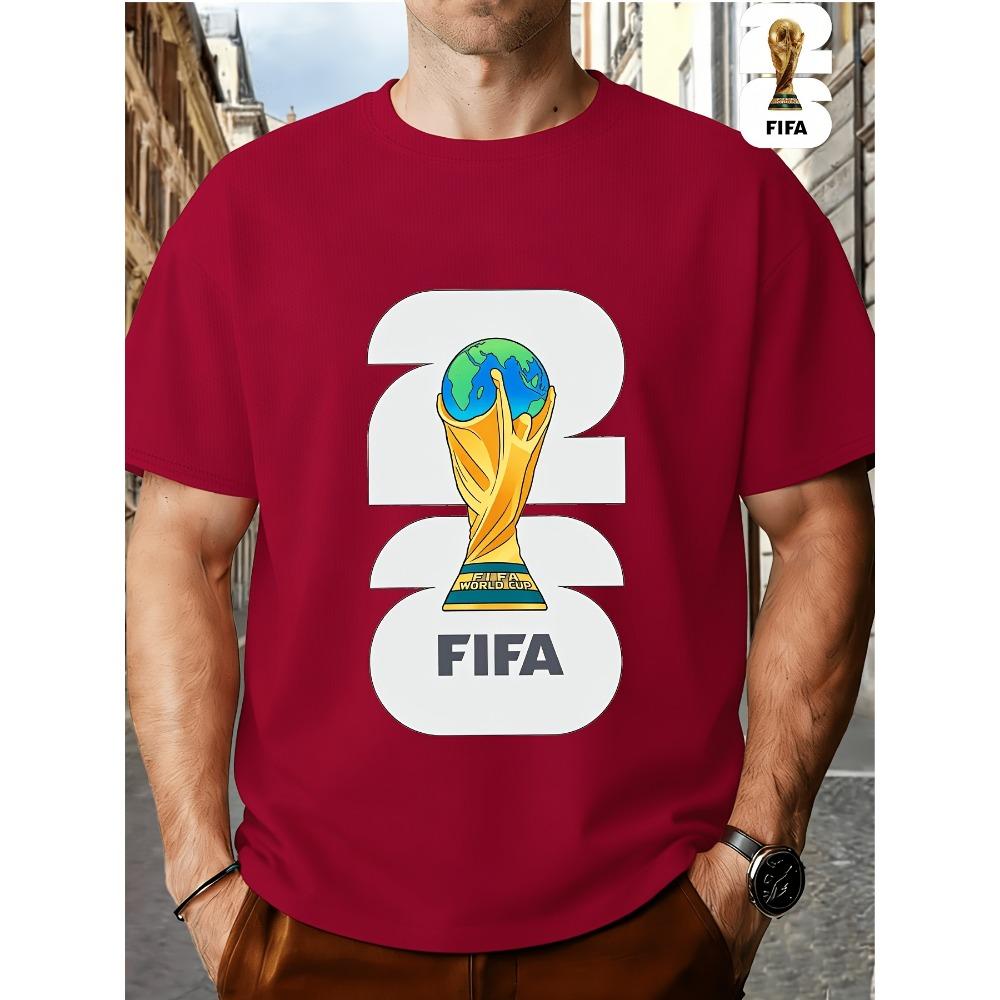 FIFA World Cup Football. Men's Print Short-Sleeve T-Shirt, Trendy Summer Top, Unisex Couple's Round Neck, Comfortable Fit, Essential for Parties