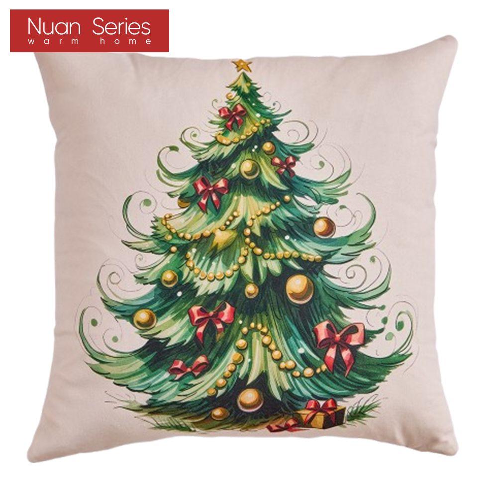 1PC Nuan Series Christmas Pillowcase Hand Drawn Christmas Tree Cluster Printed Cushion Cover for Sofa Living Room Bedroom Home Decor Party Decor