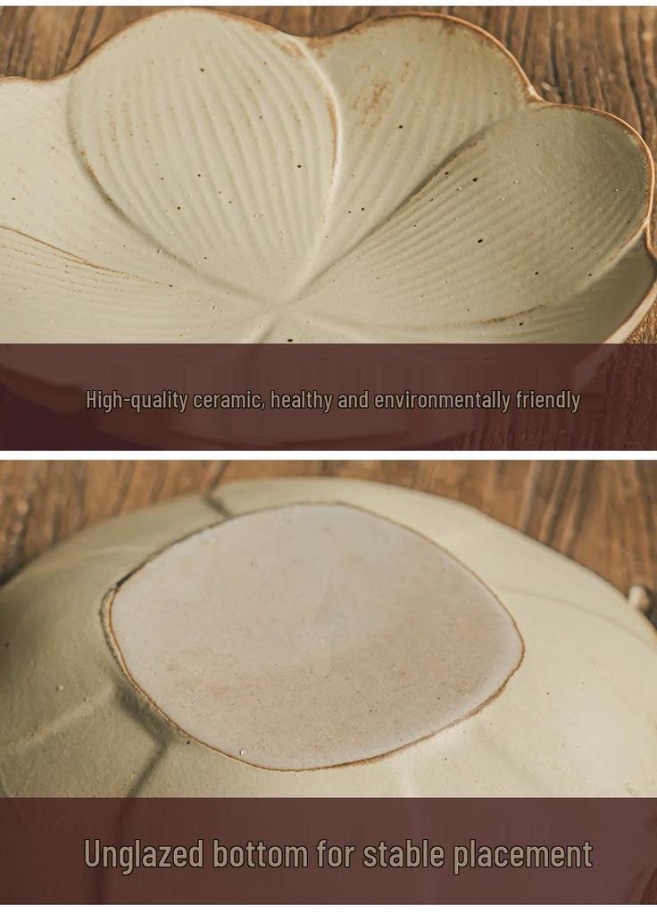 Handcrafted Lotus Pottery Plate - Retro Japanese Tableware for Fruit, Salad, and More