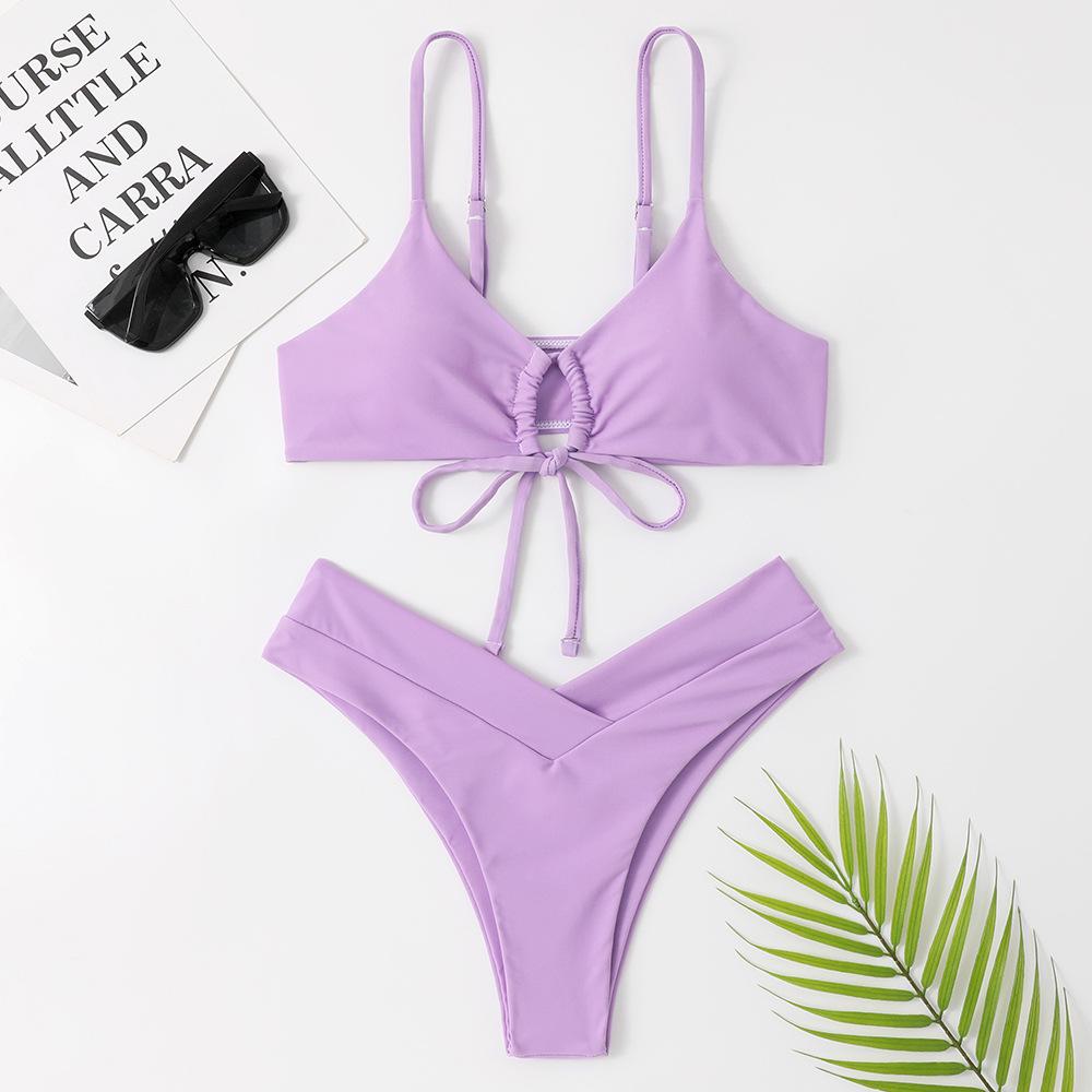 Bikini Sexy Due Pezzi Donna 2023 Colore Unito - Popolare Costumi da Bagno Europei e Americani