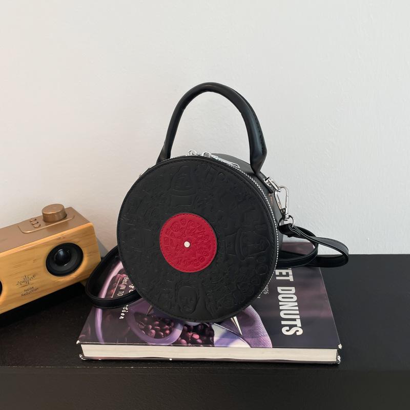 

Yogodlns Personalized Creative Small Round Bag New Fashion Women s Niche Retro Record Shape Bag Ins Ladies PU Crossbody Bag 16.5x7x16.5cm червоний
