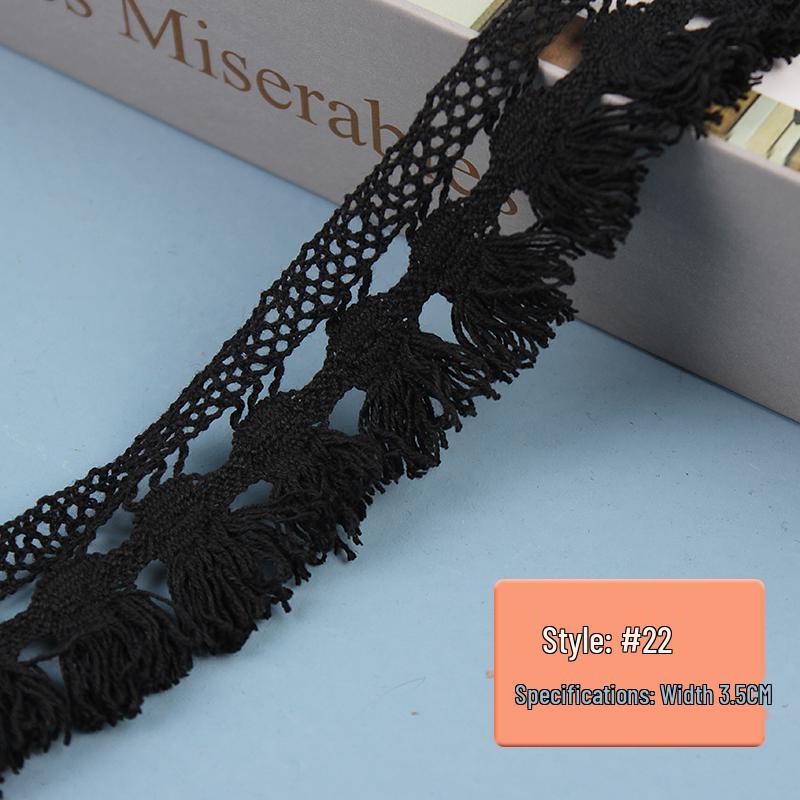 Black Pure Cotton Lace Trim for Clothing and Curtains