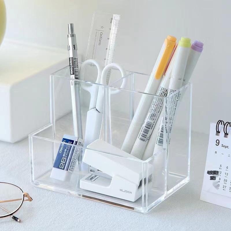 Clear Acrylic Multifunctional Pen Holder - Simple Style for Office & Student Desk Storage