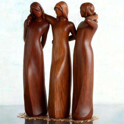 Portable Cute Wooden Sculpture: Celebration of Friendship - Three Sisters
