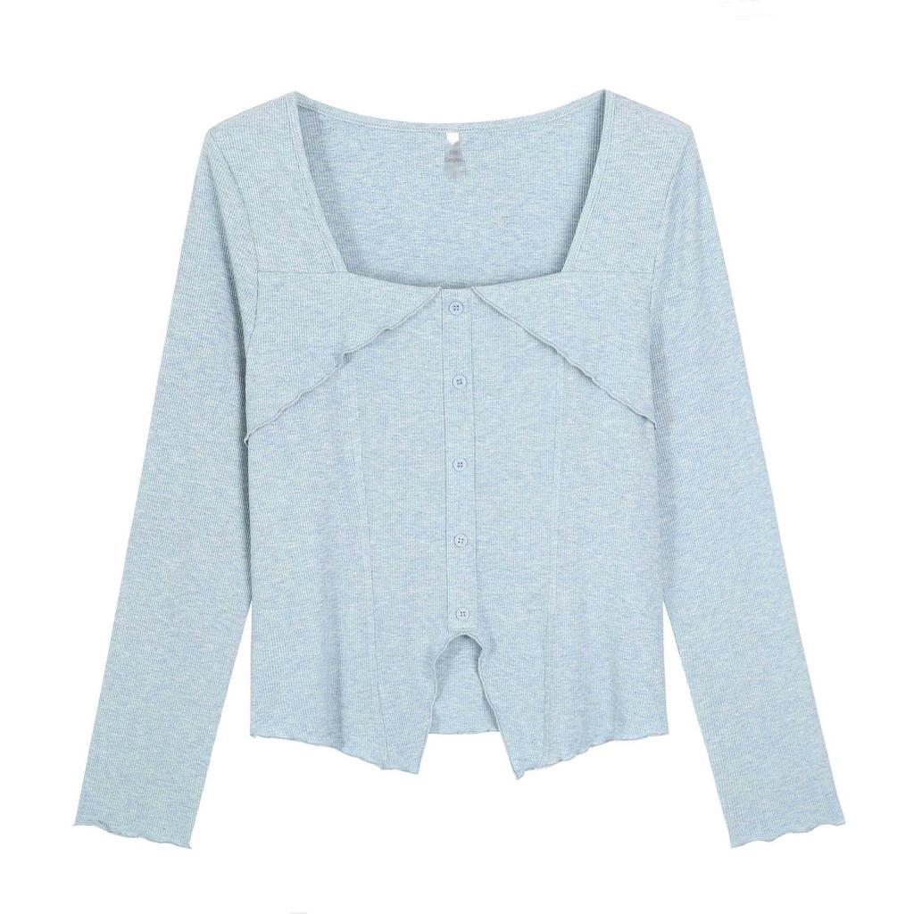 Women's Plus Size Square Collar Long-Sleeve Slimming T-Shirt for Spring