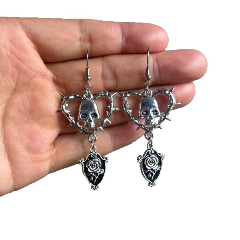 Gothic Rose Skull Heart Earrings - Valentine's Trend for Women