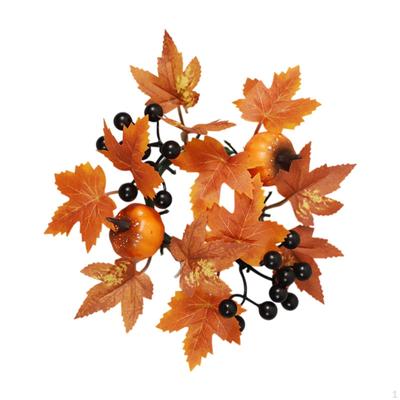 Thanksgiving Candle Ring Artificial Leaves Pumpkin Wreath Mini Autumn Rustic