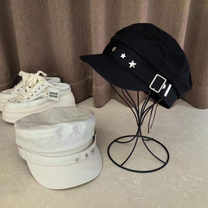 Hat Female Autumn and Winter Hipster Pentagram Military Hat Navy Cap Male Literary Flat Top Octagonal Hat Painter