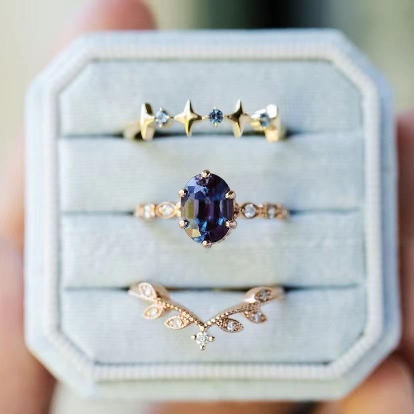 

Exquisite Inlaid with Blue Purple Stone Gold Color Round Star Flower Rings Set Party Rings for Women Jewelry 10