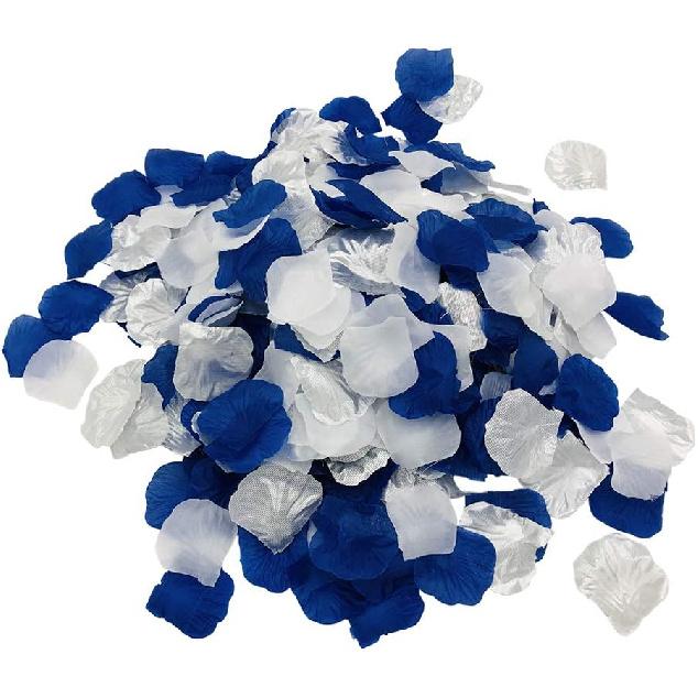 1200Pcs Royal Blue Silver White Silk Rose Petals Artificial Flower Petals Table Scatter Aisle Runner Wedding Bridal Shower Graduation Bachelorette