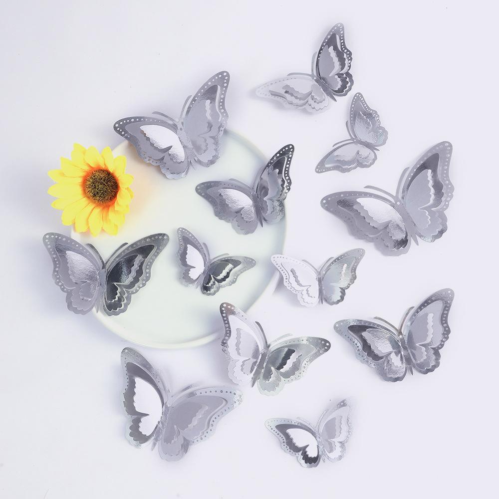 12PCS hollow butterfly 3D three-dimensional simulation butterfly bedroom living room festival party decoration imitation metal texture accessories