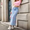 Bow Tie, Fashionable Pearl Women's Clothing, Versatile Denim Skirt, Midi Skirt