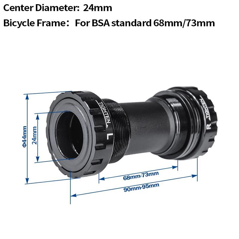 BXT Резьбовая каретка для велосипеда, BSA 24 мм / DUB 29 мм(68-73mm) Водонепроницаемый BB Алюминиевый Сплав Рама Ось BSA Детали BSA-24mm Black