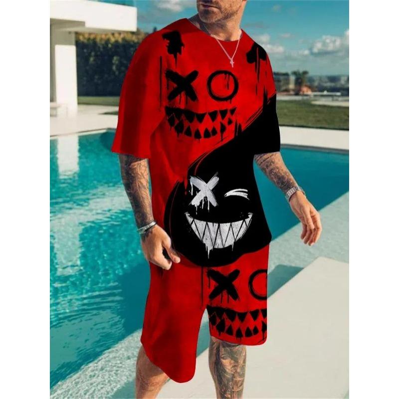 Summer Men's Clothing Letter 3d Print T Shirt Shorts Sets Male Breathable Tracksuits Plus Sized Men's T-shirts Suits Fashion Sportswear Set