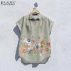 ZANZEA Women Casual Turn Down Collar Summer Short Sleeve Floral Blouse