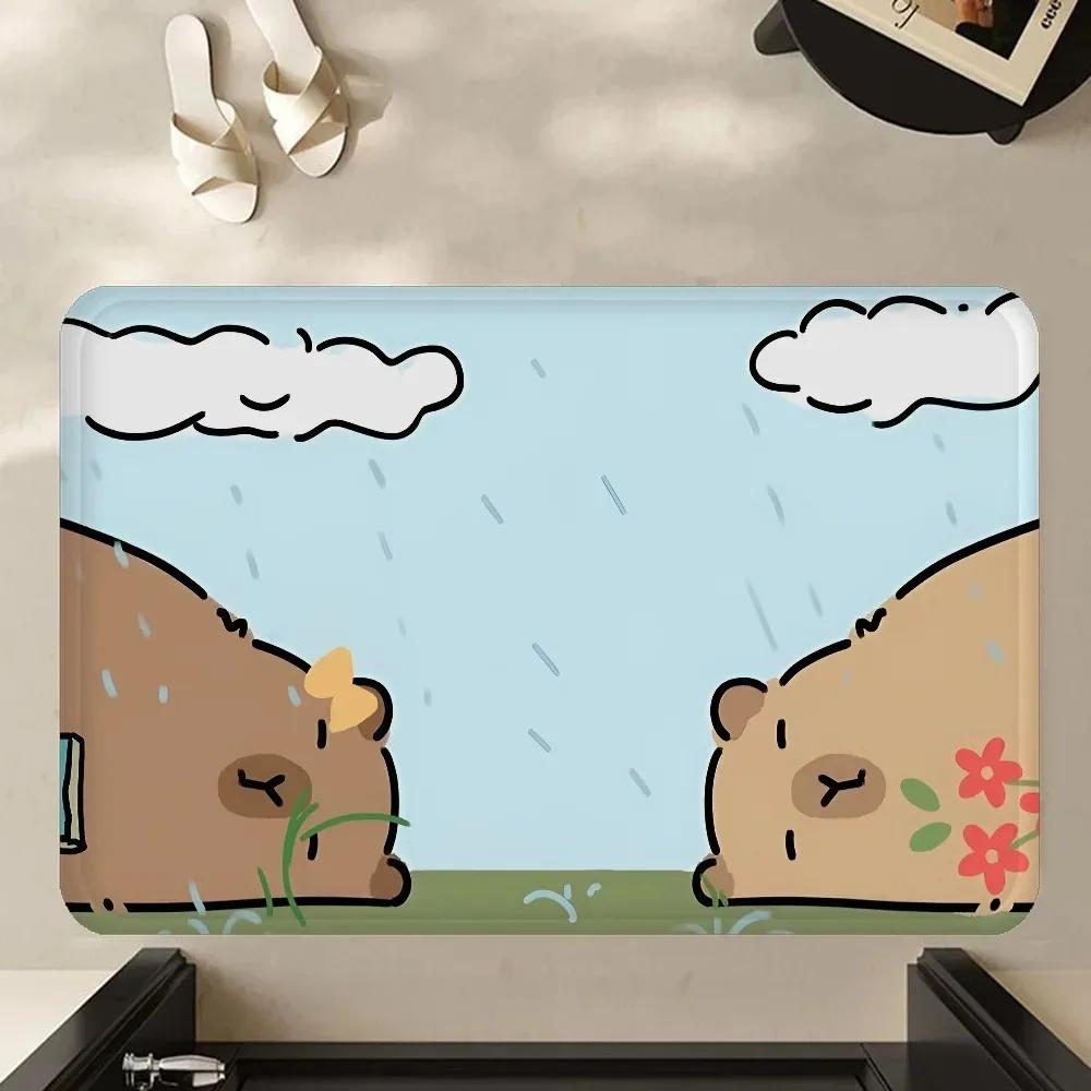 Cute Capybara Pattern Door Mat Polyester Kitchen Entryway Rug Bathroom Bedroom Entrance Doormat Indoor Outdoor Home Carpet