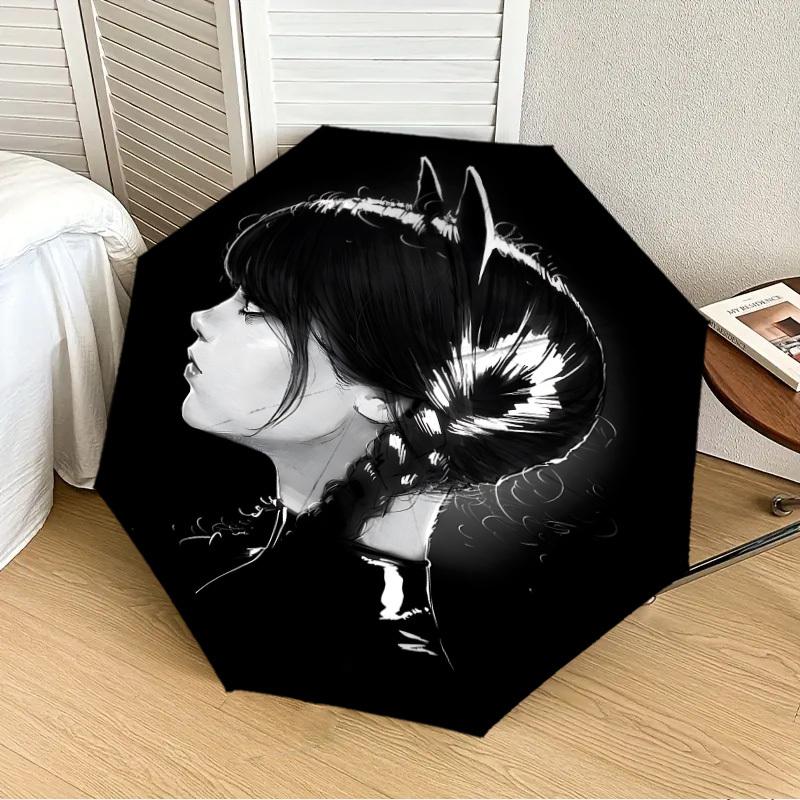 

1pc Wednesday Automatic Folding Umbrella, 8-Rib Durable Frame, Durable Foldable Design - Elegant Gift for Commute yy251210024
