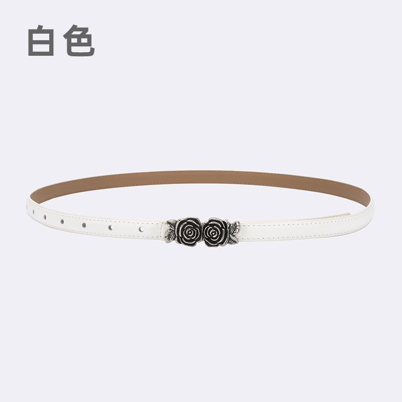 Belt Ladies Suit Jeans Decorative Belt Flower Camellia Button Head Leather Belt