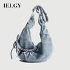 Korean Version Unique Niche Pleated Dumpling Bag Denim Bag Female Fashion Texture Casual Drawstring Shoulder Messenger Bag