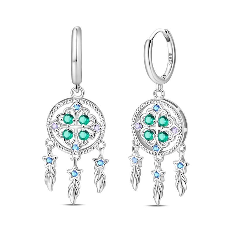 925 Silver DreamCatcher Hoop Earrings Turquoise Zircon Earrings For Women Fine Birthday Jewelry Gifts