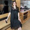 Summer Style Solid Color Lace Bow Mesh Court Princess Style Medium Long Nightdress Pajamas Loungewear
