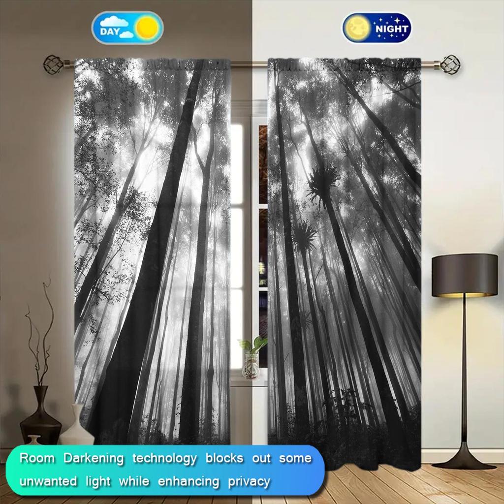 2 Panels Distinctive Metasequoia Art Picture Printed Curtains Half Blackout Suitable for Artistic Home Decorative Curtains