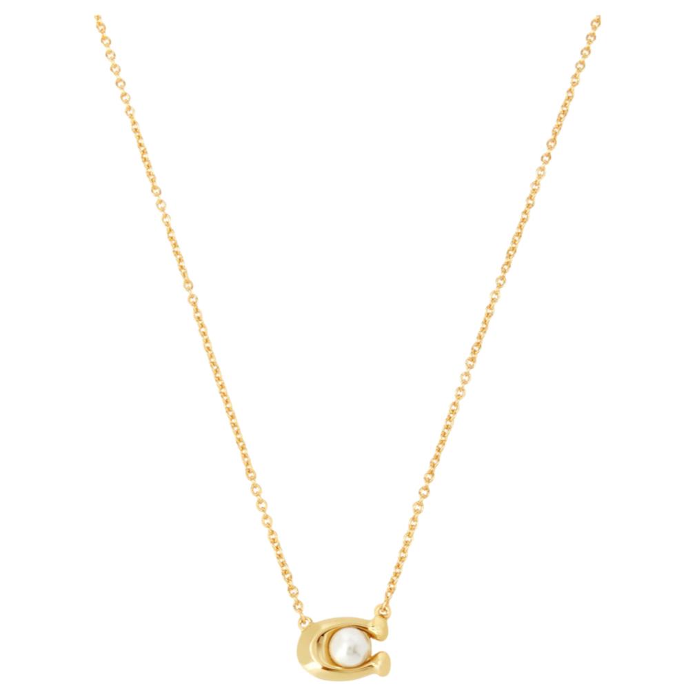 Coach Logo Letter Design Brass Necklace Women necklace Gold 37341916GLD100 F,Gold