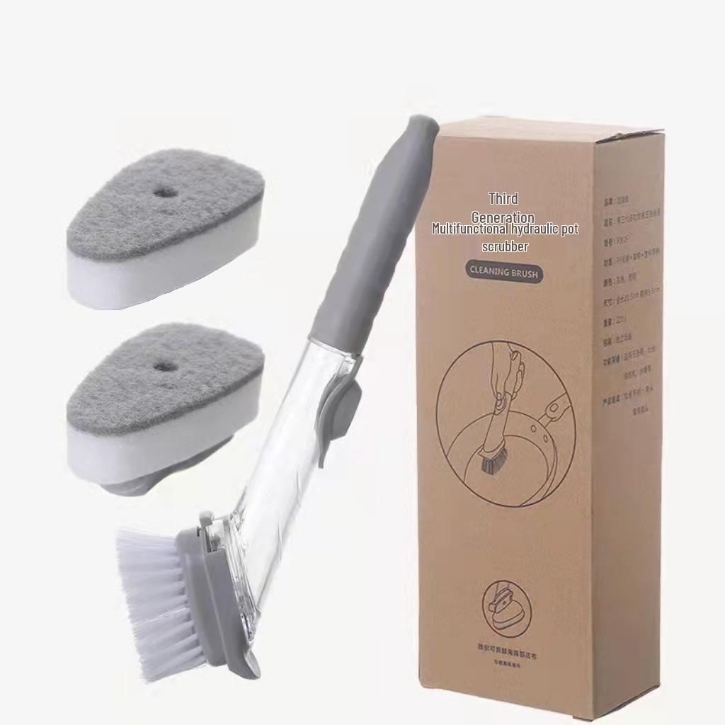 Long-Handle Liquid Dispensing Dishwashing Brush - Non-Stick Oil Cleaning