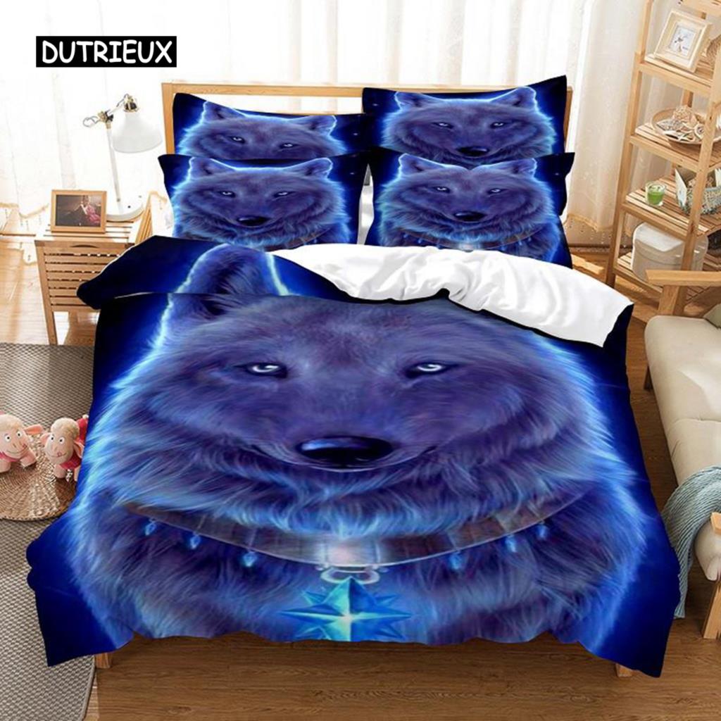 Wolf Duvet Cover Set Wolf with Mechanical Eye Bedding Set for Kid Teens Adults 3d Printing Queen King Size Polyester Quilt Cover