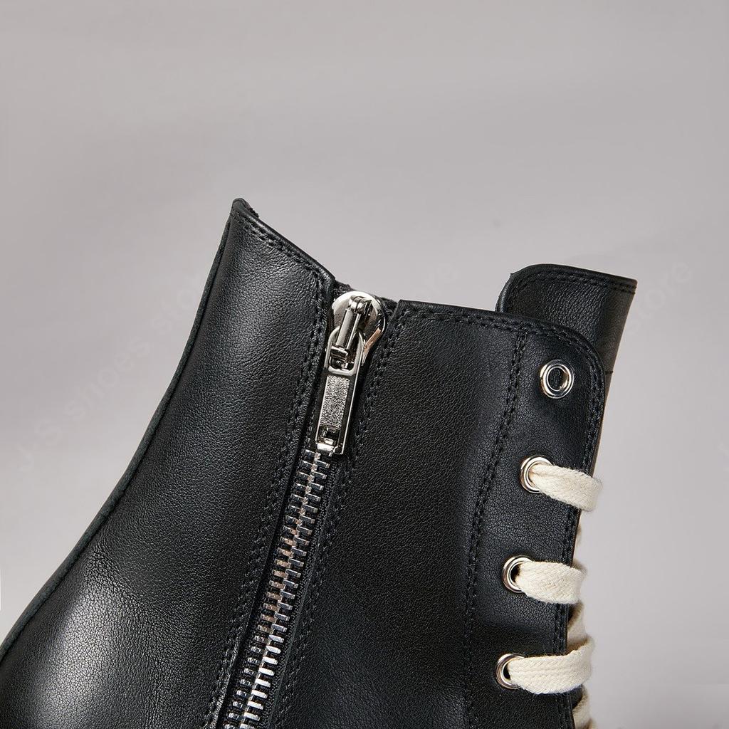 Brand Ro Shoe Men High Top Shoes Black Leather Sneakers Cowhide Women Boots Luxury Casual Sneaker Laces Zipper Flat Ankle Boot