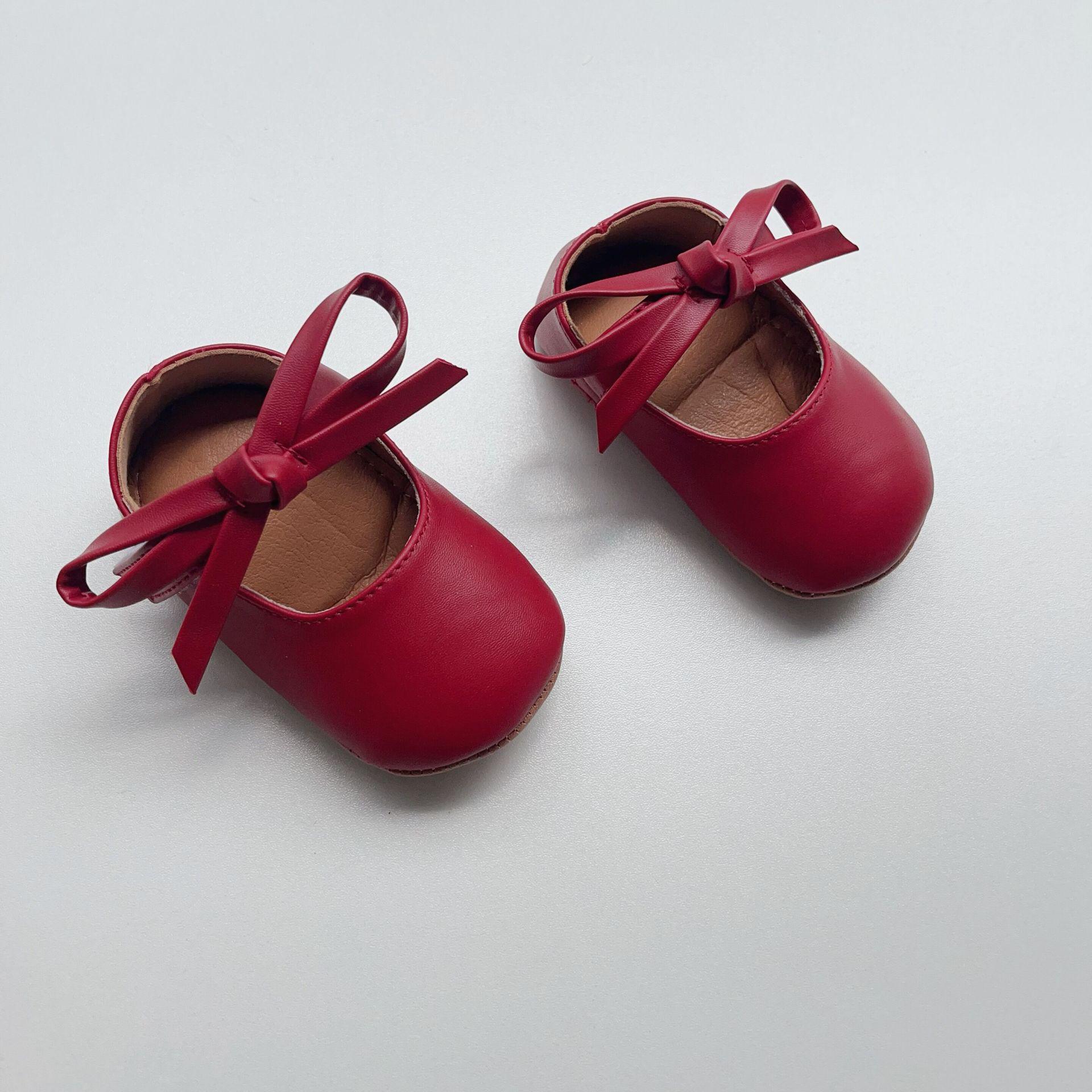 

Туфли принцессы из кожи с бантом для девочек в корейском стиле - Туфли для малышей с мягкой подошвой L (Insole 13cm) красный