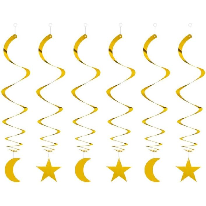 

Rainbow Party Star Swirl Decorations, Rainbow Foil Ceiling Hanging Swirl Decorations with Star, Whirls Decorations for Party, Pack of 36 Gold With Star and Moon