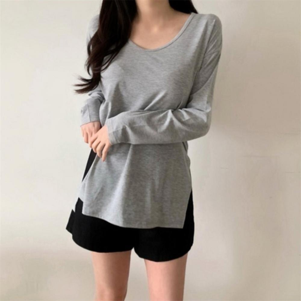New ArriValS Open Run Women S Unbalanced V Neck Long SleeVe Layered SliT T ShirT