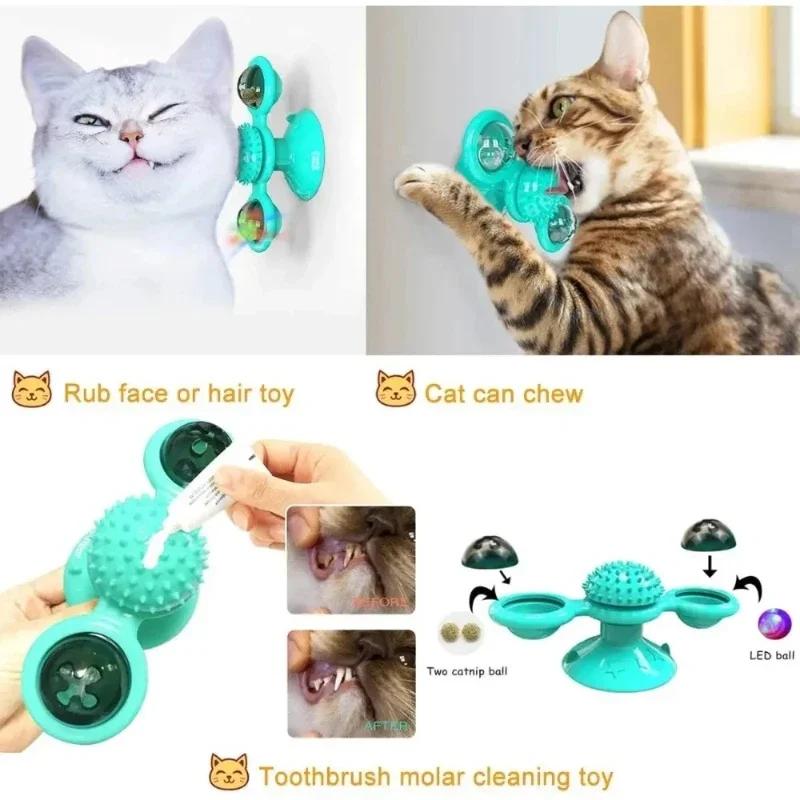 Windmill Cat Toy – Interactive Puzzle Toy for Cats with Whirligig Turntable, Kitten Brush Teeth Game, Rotating Pet Supplies