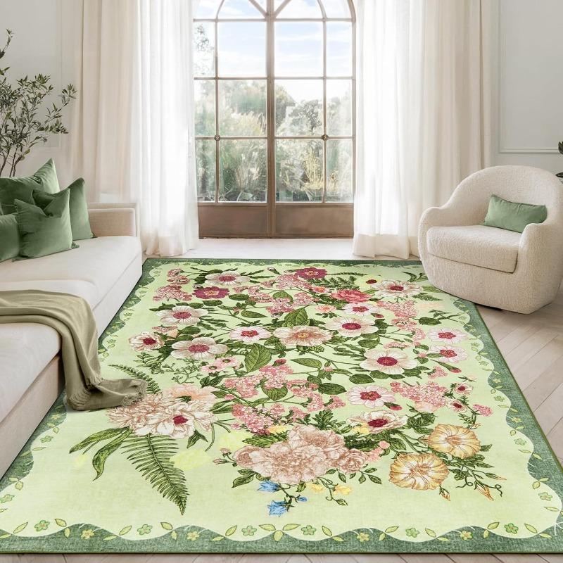 Bloemen vloerkleed – Groot modern vintage tapijt voor woonkamer, zacht antislip machinewasbaar vloerkleed voor bank salontafel 80x120cm(31x46in) white