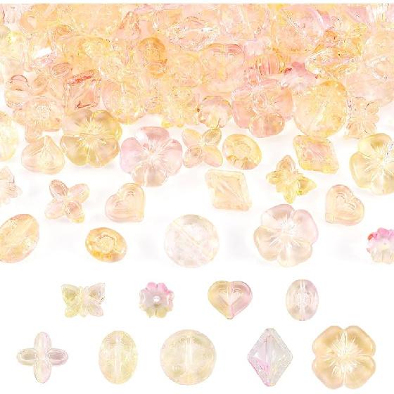 96 шт. Акриловые бусины ассорти Двухцветные Желто-зеленые Плоские круглые Овальные Ромбовидные Бусины в форме Сердца Любви Цветка Милые Эстетичные бусины Свободные Разделительные бусины для DIY Pink Yellow