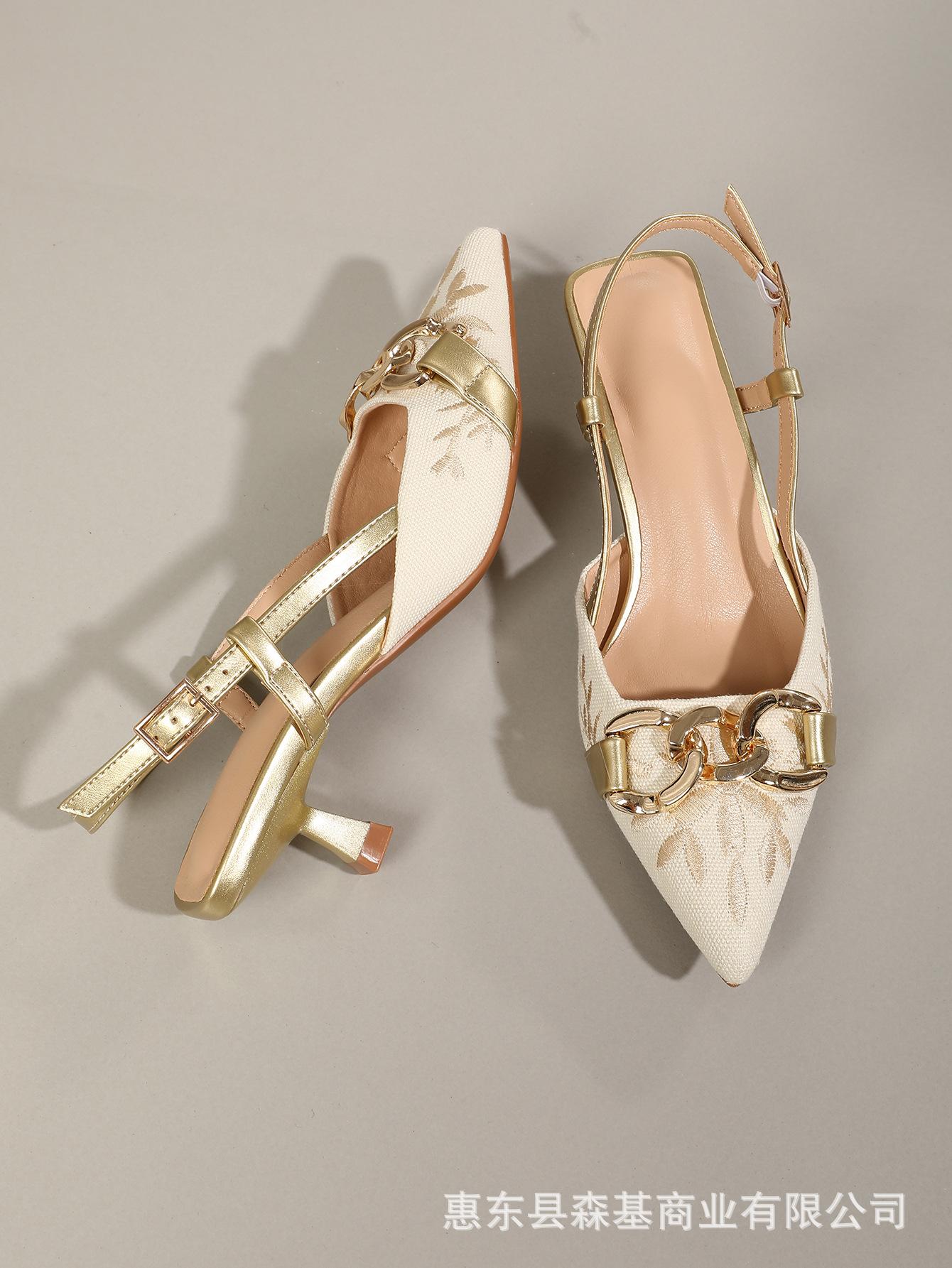 

Luxury Sandals Women Fashion European American Style Shallow Mouth High Heels Women 2025 Summer New Pointed Stiletto Sandals 36 золотий