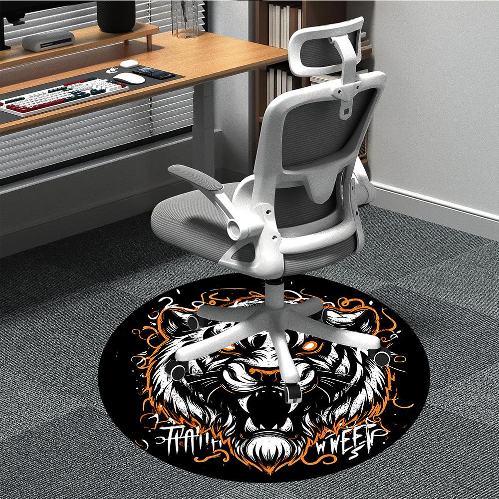 1pc Tiger Spirit Office Round Area Rug, Under Office Chairs Bedroom Living Room Home Decor, Room Deco
