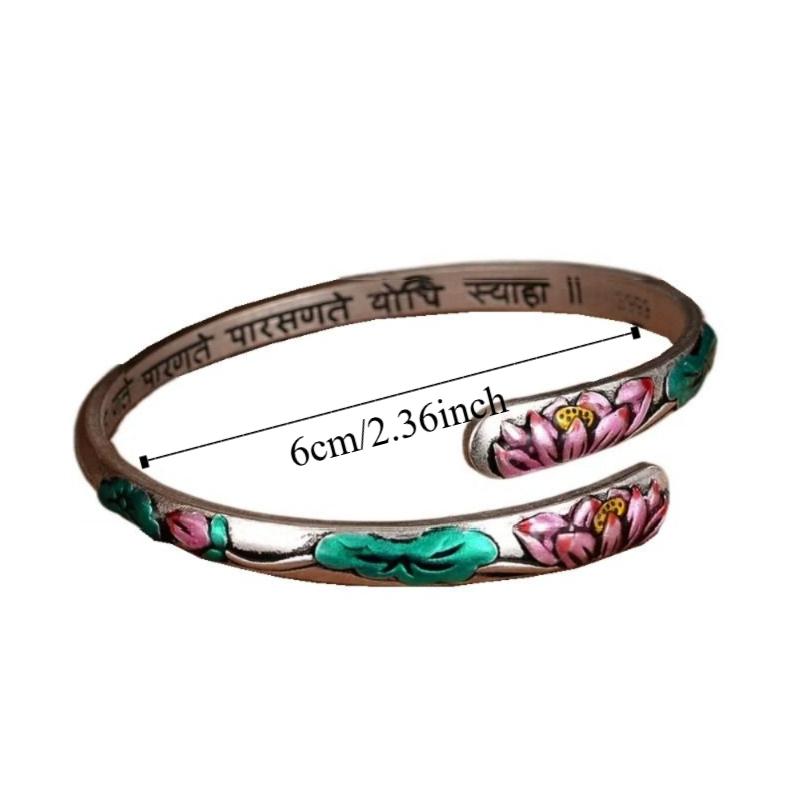 Adjustable Chinese Style Bracelets Charm Cloisonne Open Bangle Fashion Lotus Copper Bangle Gifts