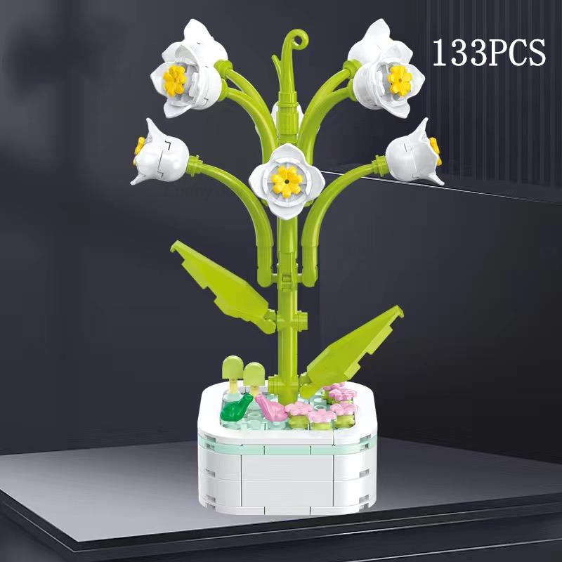 Kalıcı Buket Lale Çiçeği Yapı Taşı 3D Model Ev Dekorasyonu Bitki Saksıda Montaj Tuğlaları Sevgililer Günü Çocuk Hediyeleri