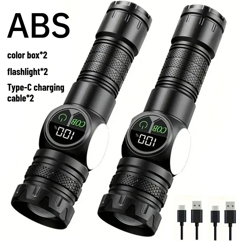 LED Flashlight 5 Lighting Modes COB Red Side Light with Magnet USB Rechargeable Torch Light Built In Battery for Hiking