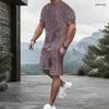 Herren Plus Size Bedrucktes Rundhals-Kurzarm-Oberteil und Taschenshorts Zweiteiliges Set