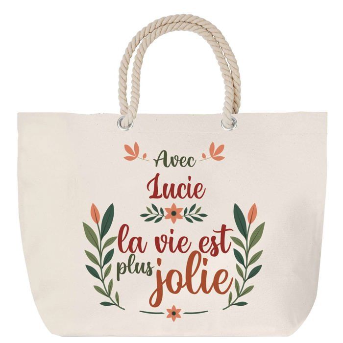 Sac de plage avec anse corde Lucie la vie est plus jolie Cadeau Anniversaire Noël | Grand Sac de Transport & Sport
