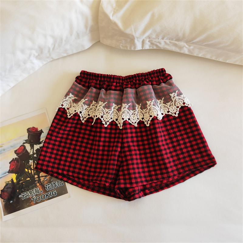 

Женские клетчатые пижамные брюки - Легкие, с кружевной отделкой, широкие, для дома и отдыха M