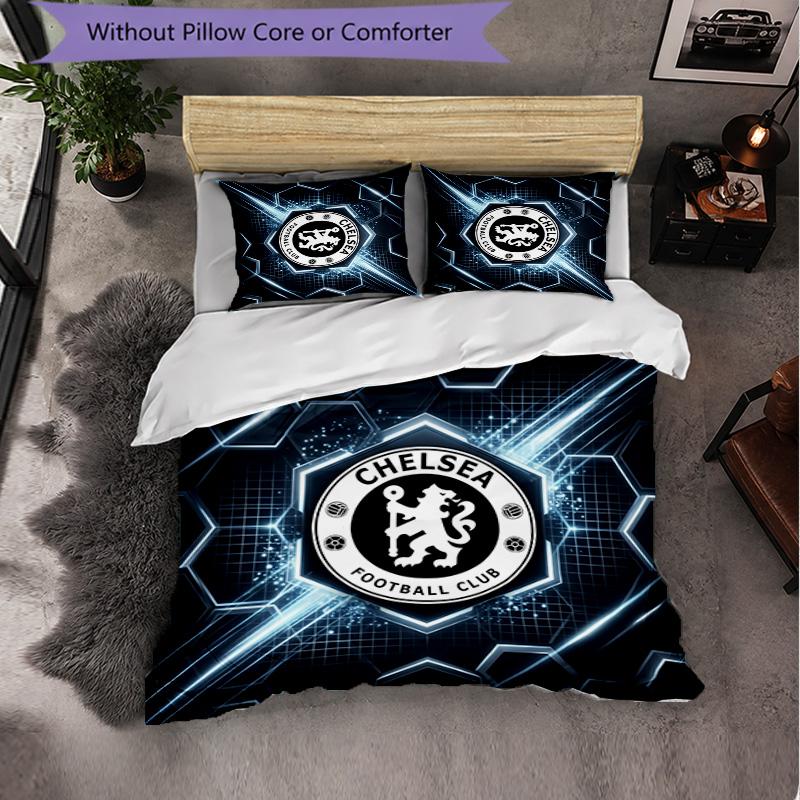 Chelsea FC Pattern 3 Pieces Bedding Set Soft Microfiber Duvet Cover with Pillow Cases for Bedroom